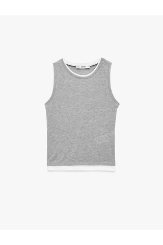 Koton Slim Fit Bisiklet Yaka Viskon Karışımlı Kolsuz Bluz Gri Melanj 6sal30194ık