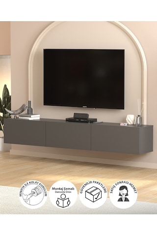 Bofigo Tv Ünitesi Tv Sehpası Düşer Kapaklı Tv Ünitesi Televizyon Sehpası 180 Cm Marvel Antrasit Antrasit
