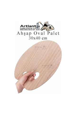 Ahşap Oval Palet Naturel 30x40 Cm 1 Adet Büyük Boy Ahşap Boya Paleti Resim Boyama Tepsisi Akrilik Guaj Karıştırı