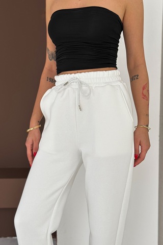 Kadın Yüksek Bel Jogger Eşofman Altı Soft Motion Beyaz