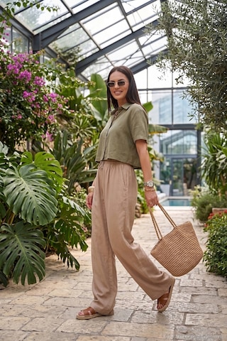 Lela Pamuklu Relaxed Fit Yüksek Bel Geniş Paça Pantolon Bayan Pantolon 668yp5559 Taş