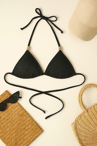Epilons Zenvial Kadın Siyah Pedli Üçgen Bikini Üstü Halter Bağlamalı Aksesuarlı Zenviall2