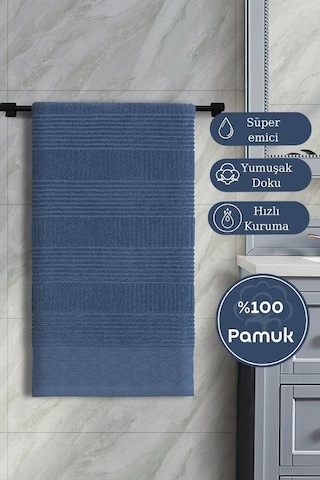 Pamuk Tekli Havlu Jakarlı Karna Home Ruma - 50 X 90 İndigo