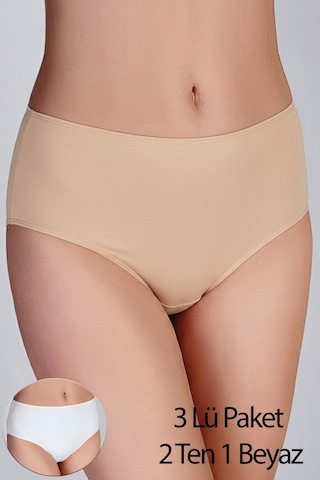 New Bra Kadın Yüksel Bel Slip Bato Külot 3 Lü Pk - Ten-ten-beyaz -5012 Beyaz - Ten