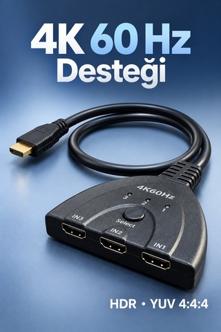 Shnstore Hdmı Switch 3 Giriş 1 Çıkış 4k 60 Hz Seçici Shntknd0720