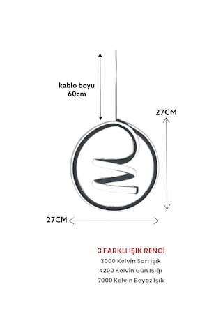 Renkoled Aydınlatma 3 Renk Modern Sarkıt Led Avize Siyah Kasa Siyah - Gün Işığı