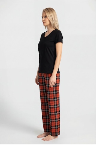 Türen Kadın Ekoseli Pijama Takımı T3618/turuncu 2 Çok renkli