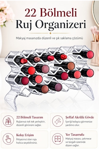 Şeffaf 22 Bölmeli Makyaj Organizeri Ruj Oje Fırça Makyaj Kutusu Diğer