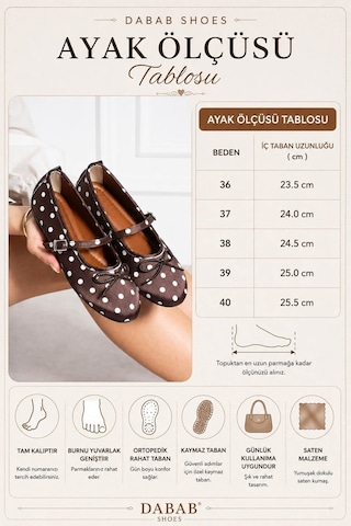 Dabab Shoes Penelop Kadın Kahve Saten Puantiyeli Fiyonk Detaylı Tokalı Mary Jane Babet Ayakkabı Ve Zincirli Çanta Seti Kahverengi