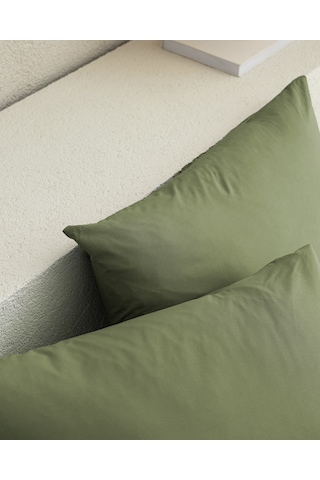 Manon %100 Pamuk Ranforce Düz 2'li Yastık Kılıfı Seti - Haki Çok Renkli