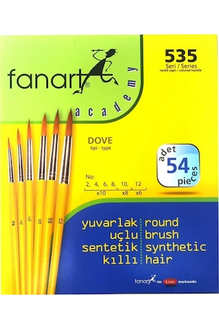 Fanart Academy Seri 535c Sentetik Kıl Yuvarlak Fırça Seti No:2-4-6-8-1012 54 Lü 7535c.s2