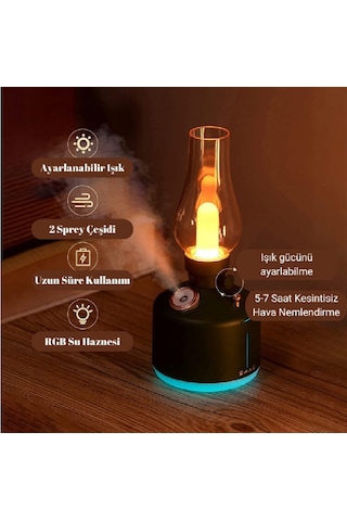 IŞIKLI ŞARJLI RETRO BUHAR MAKİNASI HAVA NEMLENDİRİCİ LED LAMBA USB İLE ŞARJ EDİLEBİLİR