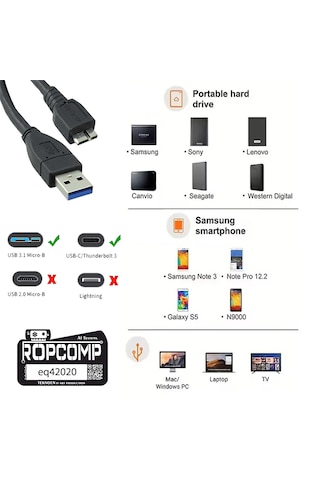 Usb Micro-b Superspeed Data Kablosu Usb 3.0 20cm