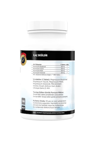 Magnesium Bisglisinat Malat Taurat Glukonat 180 Tablet Magnezyum