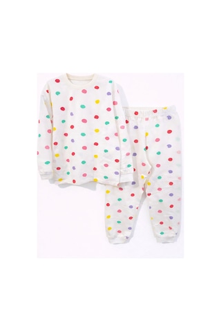 Mini Stella Kids Renkli Puantiyeli Kız Çocuk Pijama Takımı Beyaz