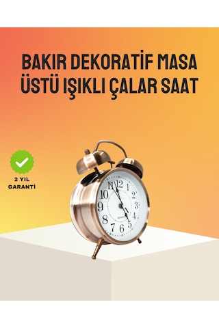 Retro Tarz Bronz Dekoratif Masa Saati Metal Gövde Yüksek Sesli Alarm Gri - Siyah