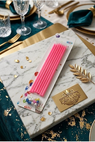 7'li Uzun Mum 20 Cm Pasta Mumu Pembe Pastel Renk Parti Malzemeleri Doğum Günü Süsleri