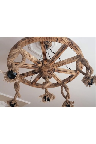 Otantik Çarşı Ahşap Halatlı Teker Avize 70 Cm. 5'Li