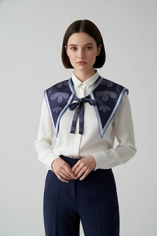 Walkenzo Geometrik El İşi Desenli Zarif Ve Modern Stil Kadın Omuz Şalı Lacivert