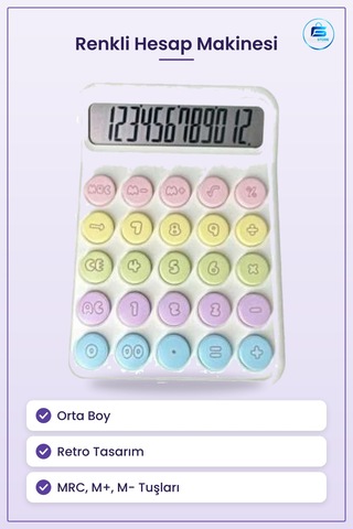 Retro Tasarımlı Renkli Orta Boy Hesap Makinesi Masaüstü Ofis Günl Çok Renkli