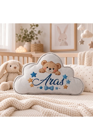 Bk Gift Kişiye Özel İsimli Gri Bulut Yastık-6 - Bebek Ve Çocuk Odası Dekoratif Yastık 34,5x22 Cm Bitmeyencom38458 Bk Gift