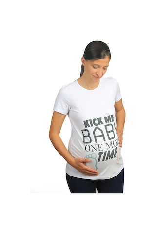 Mummy's Baby Hamile Tişört Kick Me Baby Beyaz