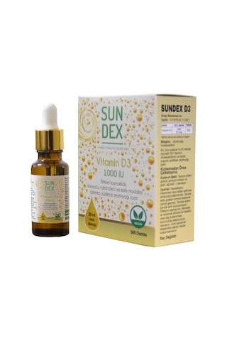 Sundex Vitamin D3 1000 Iu 500 Damla 20 Ml Bitkisel Kaynaklı