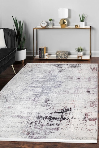 Mariesse Home Modern Desenli Dekoratif Saçaklı Oturma Odası Ve Salon Halısı Beyaz
