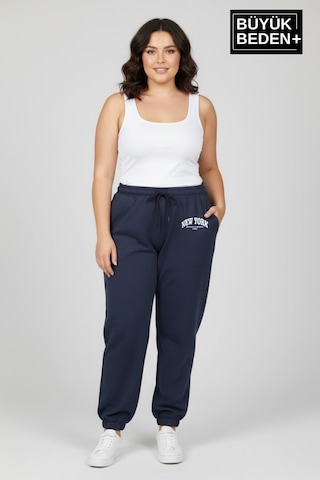 Süperlife Kadın Büyük Beden New York Paça Lastikli Rahat Kesim Jogger İnce Eşofman Altı Spr26beak951-5 İndigo