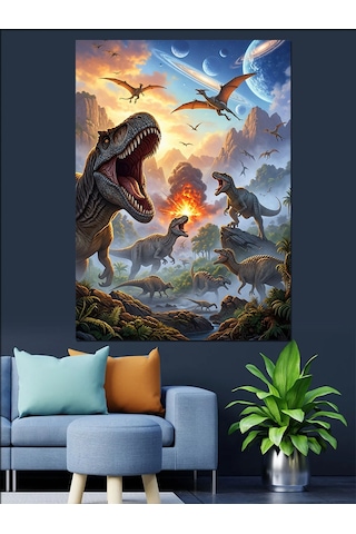 Ahşap Tablo Dinozorların Dünyası Doğa Manzarası