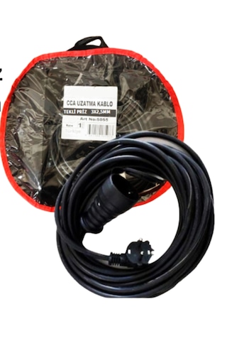 Çantalı - 10 Metre Elektrik Tekli Priz - 3x2,5mm Uzatma Kablosu Kamp Karavana Ara Elektrik Kablo 10mttekli