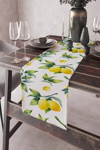 Sarı Limon Desenli Premium Masa Örtüsü Runner Rnr081n11
