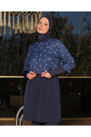 Tesmay Desenli Tam Tesettür Mayo - 3043-26 - Lacivert