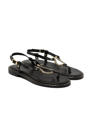 19 Black Sandalet Kadın 22082 Myconian 2025 Greek Sandal Siyah