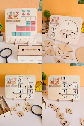 İlkokul Matematik Eğitici Dört İşlem Ahşap Oyuncak Etkinlik Seti Kolay Öğrenme Rakam Bultak Çarpım