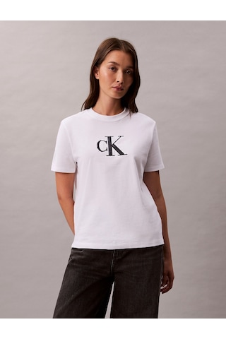 Calvin Klein Kısa Kollu Payetli Ck Grafikli Kadın Beyaz T-shirt Lv044e215g-yaa Beyaz