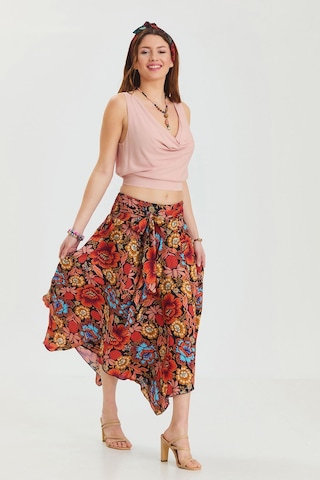 Beli Bağlamalı Salaş Midi Kloş Etek Siyah