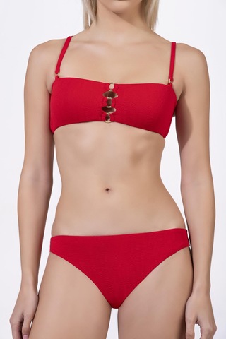 Endeep Kadın Aksesuarlı Dokulu Kumaş Kırmızı Straplez Bikini Takımı