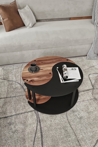 Yin Yang Unıty Serenıty Orta Sehpa 2 Li Tekerlekli Siyah Ceviz 70 Cm Siyah