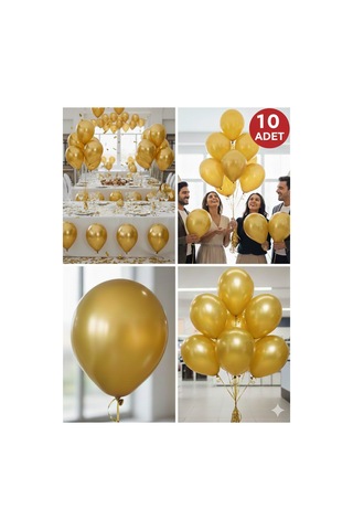 10 Adet Altın Parıltılı Metalik Balonlar Parti & Kutlama Paketi Diğer