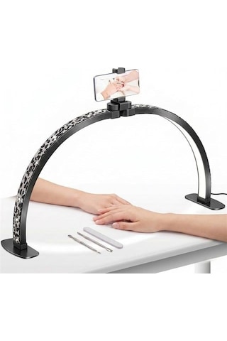 Trled F-550a Zebra Elmas Desenli 55cm Katlanabilir Yarım Ay Protez Tırnak Ve Güzellik Uzmanı Masa Lambası Beyaz - Beyaz Işık
