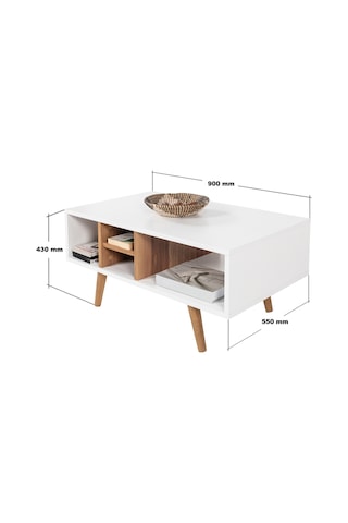 2024 Sina Orta Sehpa Ahşap Ayaklı , Beyaz - Söğüt , Salon , Orta Odası , Ofis Beyaz
