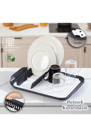 Porsima 1213 Bulaşık Sepeti Bulaşıklık Tezgah Üstü Kurutmalık Mat Siyah