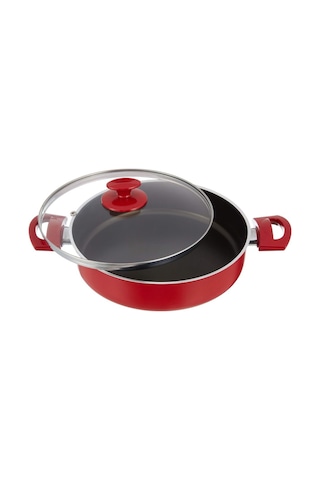 Cam Kapaklı Büyük Boy Pilav Ve Karnıyarık Tenceresi Kırmızı