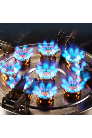 Mufunye Taşra Kamp Ocağı 9 Bakır Alev Girişi 12800w Yüksek Güçlü, Çekirdekli Tasarım, 1m Metal Hortumlu, Dış Mekan İçin Dayanıklı Paslanmaz Çelik Gri