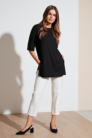 Lela Oversize Bisiklet Yaka Yırtmaç Detaylı Bayan Bluz 5869000 Siyah