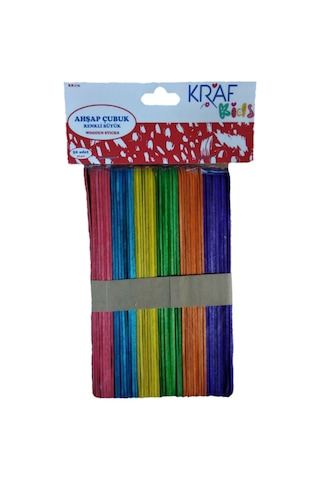 Kraf Kids Ahşap Çubuk Renkli Büyük 50 Adet