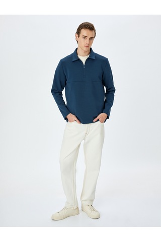 Koton Dikiş Detaylı Pamuk Karışımlı Basic Yarım Fermuarlı Sweatshirt Lacivert 5wam70248mk Lacivert
