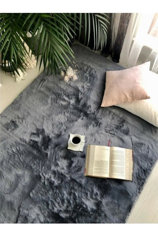Saraz Halı Tavşan Tüyü Peluş Halı Soft Antrasit