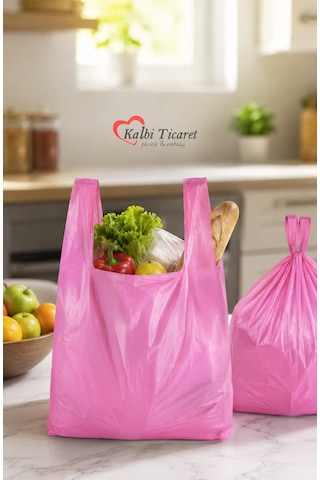 Kalın Pembe Poşet Küçük Boy 1 Kg 25x45 Cm Hışır Atlet Poşet Çöp Poşeti Market Manav Poşeti